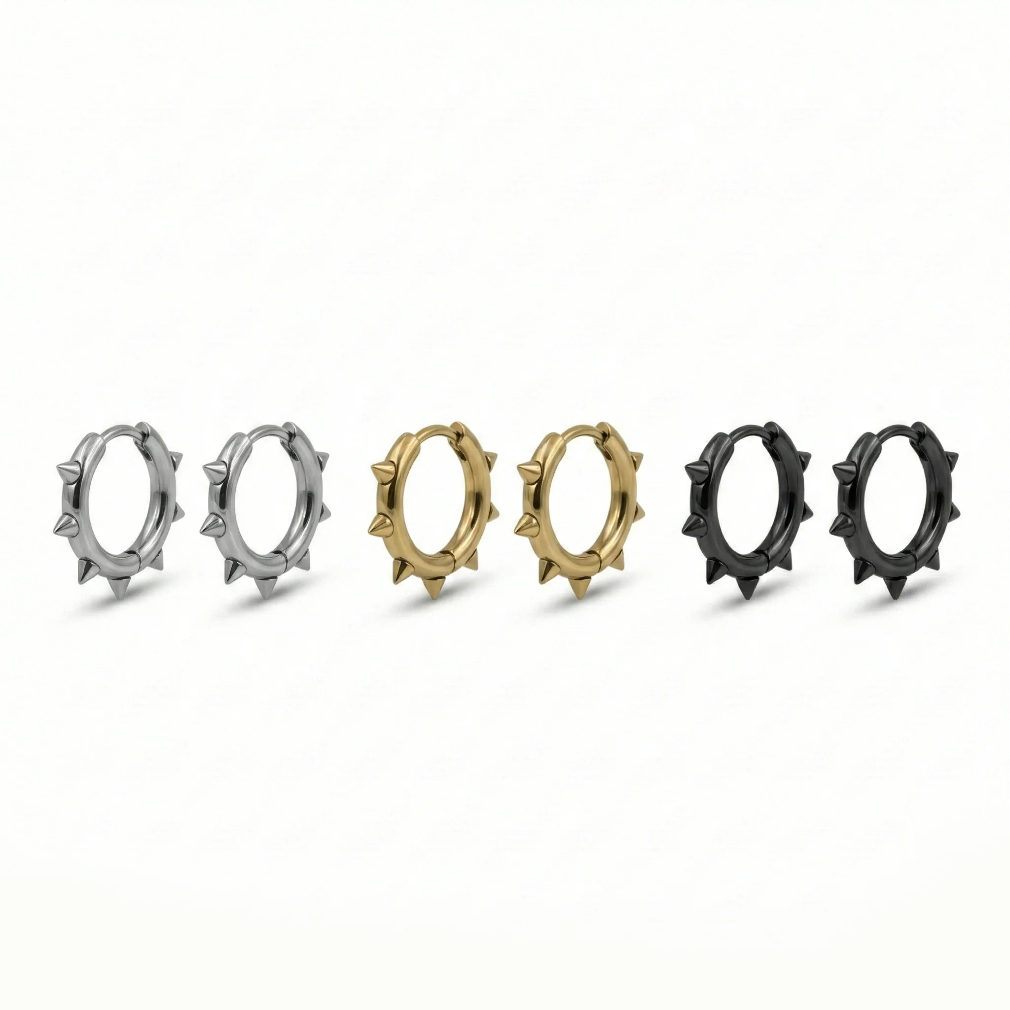 Arracadas Acero Remaches Silver, Gold & Black. - Image 5